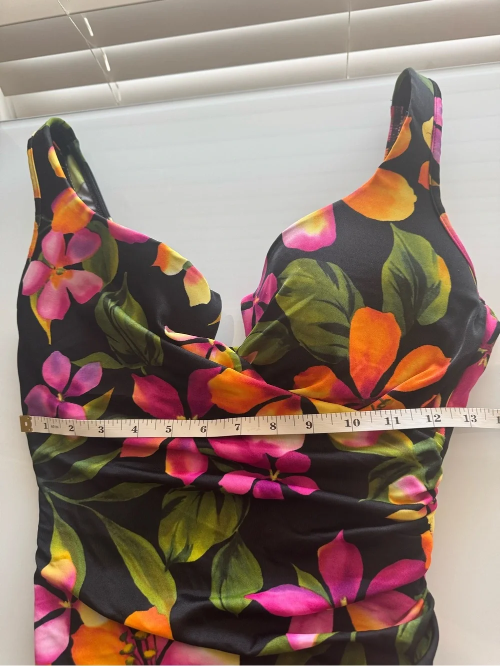 Miraclesuit Black One-Piece Swimsuit with Pink, Orange & Green Floral Print 12